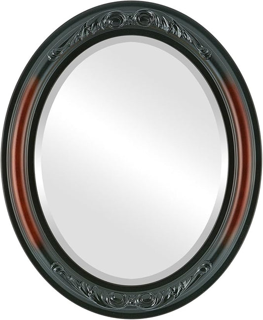 OVALCREST Oval Beveled Wall Mirror for Home Decor - Florence Style - Rosewood - 32" x 26"