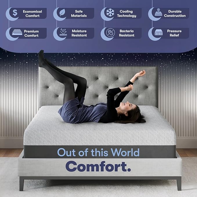 Celestial Sleep Gel Memory Foam Mattress in a Box, Made in The USA, CertiPUR-US® Certified Foam, Oeko-Tex, and Fiberglass-Free Certified Bed, 10 inch Medium - Queen