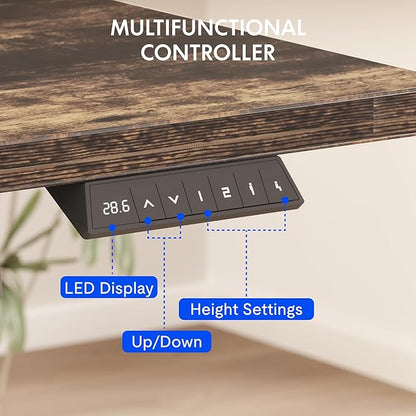 FLEXISPOT EN2 Whole-Piece Standing Desk with Clamp Power Strip, 48 x 24'' Electric Stand Up Height Adjustable Desk with Cable Management (Black Frame + 48" Rustic Brown Desktop, 2 Packages)