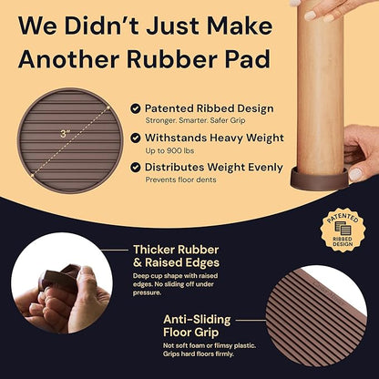 CasterMaster Non Slip Furniture Pads for Hardwood Floors - Circular (Brown, 3'' x 3'' - 4 Pack) - Round Furniture Cups & Chair Leg Floor Protectors for Scratch-Free Floors - Non Slip Caster Cups