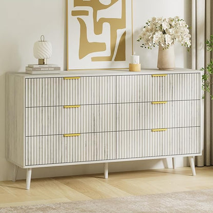 LYNSOM Fluted Dresser and Nightstand Sets 4 Piece, 1-Drawer Nightstands and 5/6 Drawers Dresser, Wood Bedroom Furniture Set for Home, Bedroom, Hallway, White