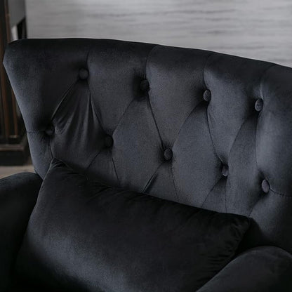chairus Mid-Century Modern Accent Chairs Set of 2, Comfy Tufted Single Sofa Chair Wingback Armchair with Pillow for Club, Living Room, Bedroom - Velvet, Black