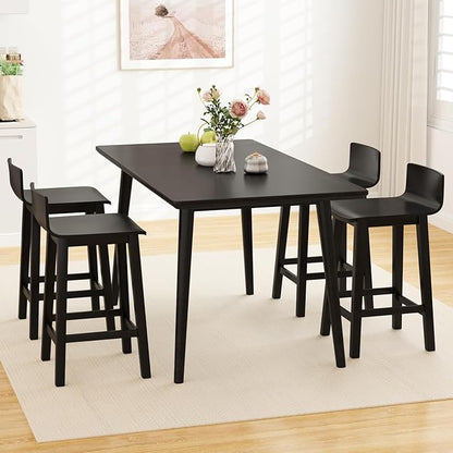 COSTWAY Solid Wood Bar Stools Set of 4, 24.5-inch Counter Height Chairs with Low Back and Footrest, Farmhouse Wooden Armless barstools for Kitchen Island, Dining Room, Cafe, Breakfast, Black