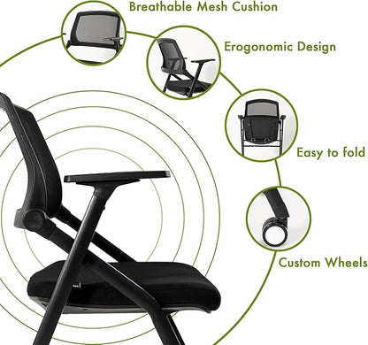 10 Pack Conference Room Chairs with Wheels and Sliding Armrest,Foldable Nesting Chair for Office School Church Waiting Room Black