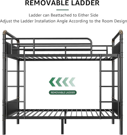 Metal Bunk Bed Twin Over Twin, Industrial Bunkbeds Heavy Duty Bed with Safety Guard Rails and Space-Saving Design, Steel Bed for School, Bedroom (Black)
