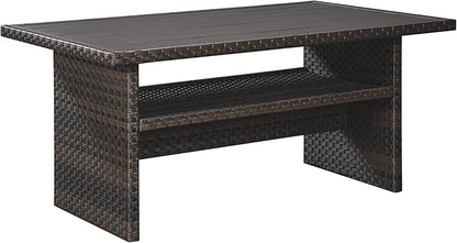 Signature Design by Ashley Outdoor Easy Isle Multi-Use Resin Wicker Patio Table, Dark Brown