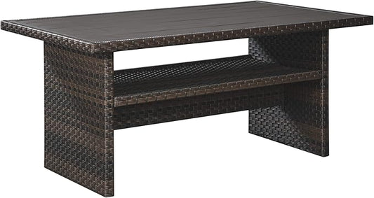 Signature Design by Ashley Outdoor Easy Isle Multi-Use Resin Wicker Patio Table, Dark Brown