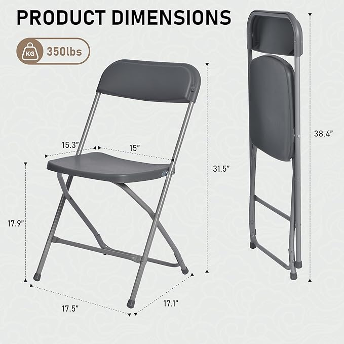 SEALAMB Plastic Folding Chairs 16 Pack, Gray Commercial Portable Indoor/Outdoor Chairs for Home Office, Wedding, Events Parties with Steel Frame, 350lbs Capacity (Gray-Plastic, 16 Pack)