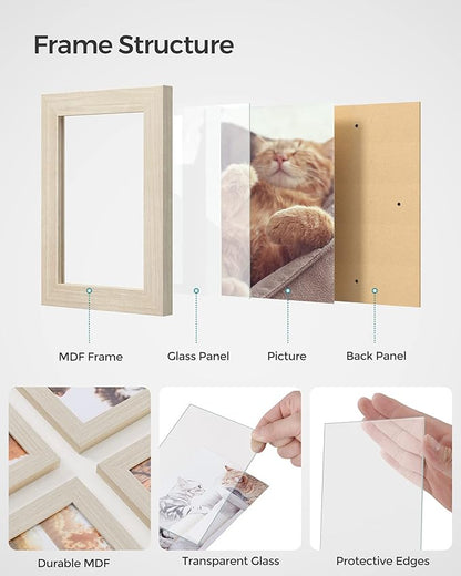 SONGMICS 4x6 Collage Picture Frames, 12-Pack Photo Collage Frame for Wall Decor, Glass Front, Assembly Required, Christmas Gift, Natural Beige URPF022N01