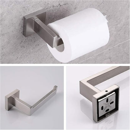 Bathroom Hardware Set Bathroom Accessories Set SUS304 Towel Bar Set Includes Towel Bar Inch+Towel Holder+Toilet Paper Holder+Towel Hook (10, Brush Nickel)