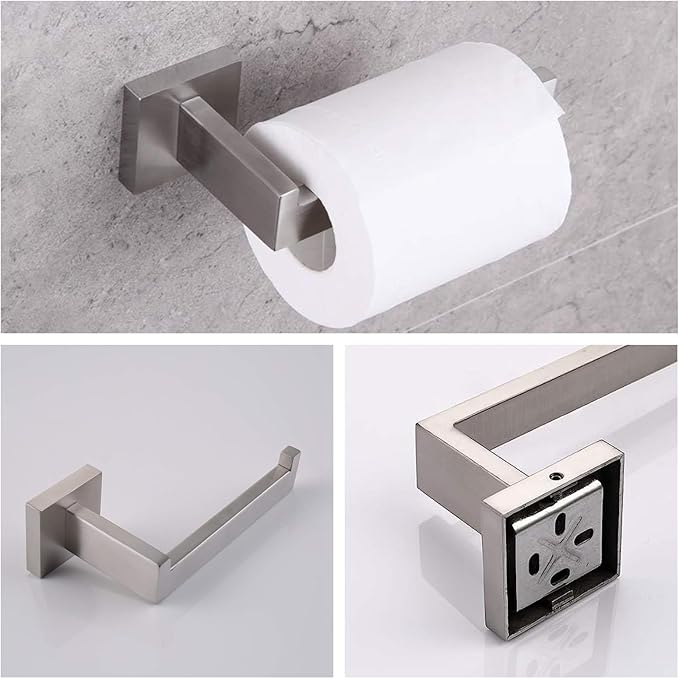 Bathroom Hardware Set Bathroom Accessories Set SUS304 Towel Bar Set Includes Towel Bar Inch+Towel Holder+Toilet Paper Holder+Towel Hook (5, Brush Nickel)