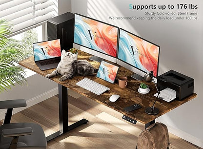 55 x 24 inch Electric Standing Desk Adjustable Height with 4 Wheels, 4 Memory Height Settings, 2 Headphone Hook, for Home Office, Splice Board Brown