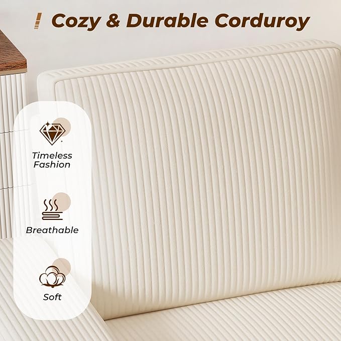 Furnimart 36" Wide Plush Accent Chair, Single Sofa with USB Charger & Cup Holder, Oversized Comfy Chair Tufted Corduroy Fabric, Ideal for Living Room, Bedroom, Apartment(Corduroy-Beige)