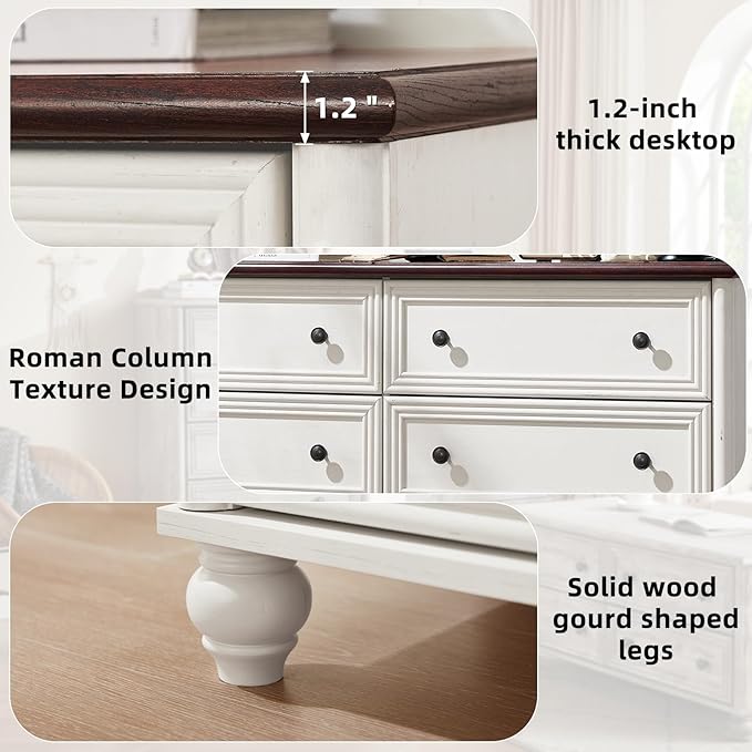 Farmhouse Dressers & Night Stand Set of 4, Wood 54" Wide Dresser & 35" Tall Chest of Drawers, 18" with Charging Station Nightstand Set of 2, Bedroom Furniture Dresser Set for Home Living Room Hallway