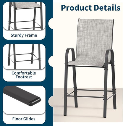 Amopatio Outdoor Stools Set of 8, Comfortable High Back Patio Chairs, All-Weather Textile Patio Bar Stools, Sturdy for Backyard, Porch, Balcony, Light Grey