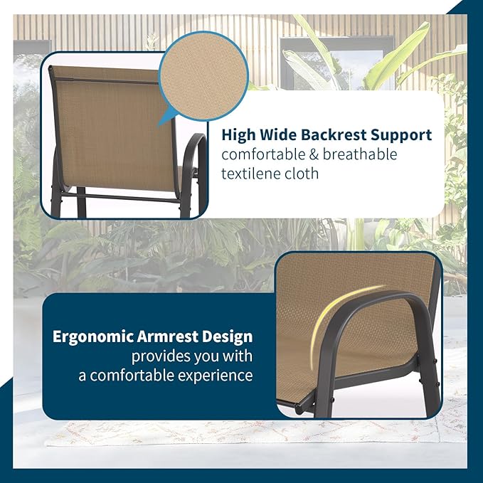 Amopatio Outdoor Bar Stools Set of 2,Comfortable High Back Patio Bar Chairs,All-Weather Sturdy Bar Height Outdoor Chairs for Porch, Backyard, Brown