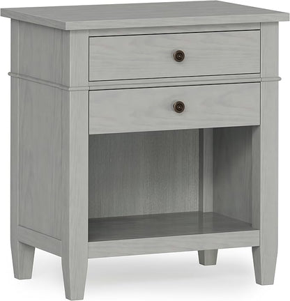 SIMPLIHOME Carlton Solid Wood 24 Inch Wide Contemporary Bedside Nightstand Table in Fog Grey, for The Living Room and Bedroom