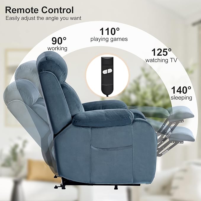 Power Lift Chair Recliners for Elderly, Modern Adult Power Lift Recliner, Velvet Upholstery Electric Lift Chair Recliner with Remote Side Pocket for Living Room