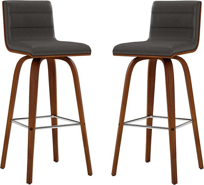 Armen Living Vienna Mid-Century Modern 30" Bar height Barstool Faux Leather Wood Finish, Grey/Walnut