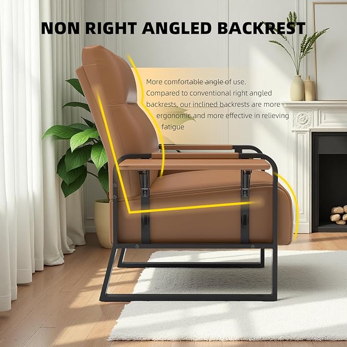 Faux Leather Accent Chairs Set of 2 with Flip Up Tray Tables Soft Backrest for Living Room Office Bedroom Modern Accent Chairs, Brown