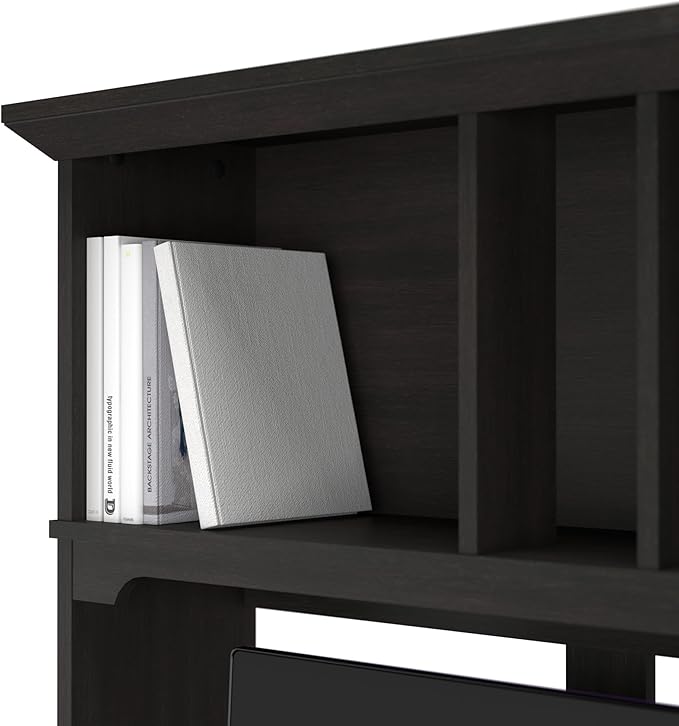 Bush Furniture Salinas Computer Desk with Hutch | Study Table with Drawers, Cabinets & Pullout Keyboard/Laptop Tray | Modern Home Office Desk in Vintage Black | Work Desk with Storage