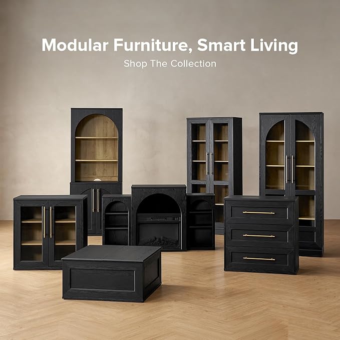 mopio Blake Storage Cabinet, Small Modular Accent Display Sideboard Buffet Cabinet with Storage, Media Console Credenza, for Kitchen, Coffee Bar, Pantry, (Black Oak Acrylic, Single)