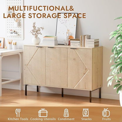 Set of 2 Large Buffet Sideboard Cabinet,91.96" Long Credenza Storage Cabinet,Mid Century Modern Kitchen Pantry Storage Cupboard Cabinets with Doors and Shelves,Fluted Cabinets for Dining Room