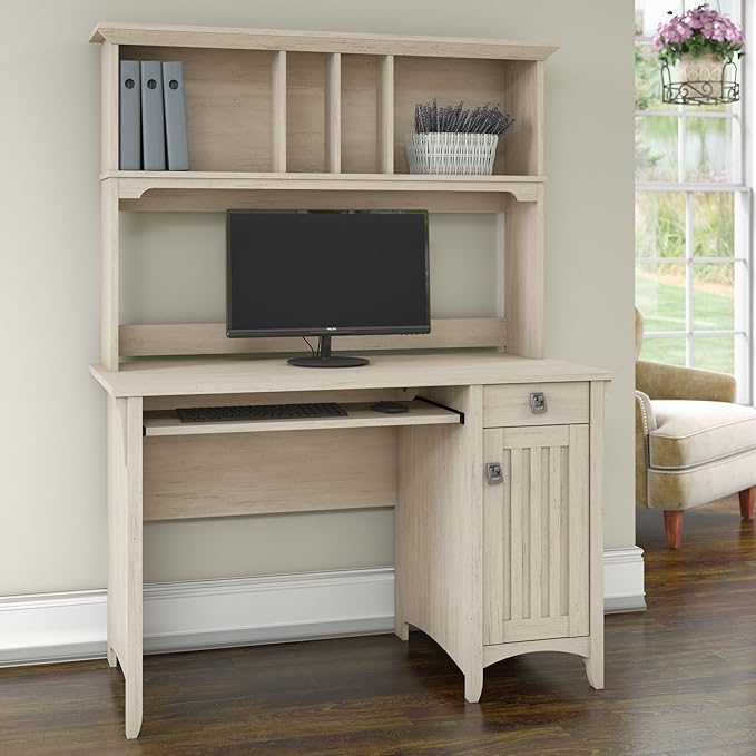 Bush Furniture Distressed Finish Options Include a Cream Colored Antique White, Pure White with Shiplap Gray, Cape Cod Gray, Vintage Black, Ash Brown, Reclaimed Pine and Driftwood Gray