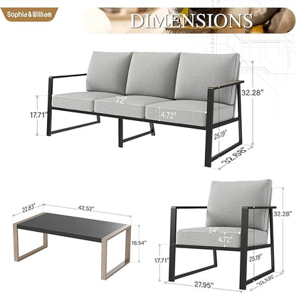 Sophia & William Modern Patio Furniture Set Outdoor Conversation Set 6pcs Heavy Duty with Soft Cotton-Filled Textilene Fabric for 5, Adjustable Coffee Table for Pool Garden Backyard