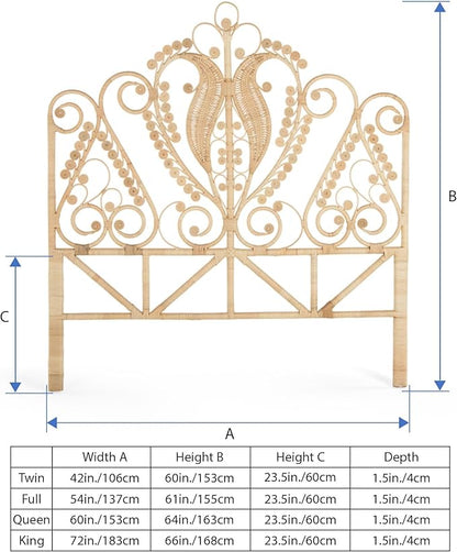 KOUBOO Peacock Rattan Headboard, California King, Natural Color