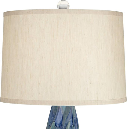 Possini Euro Design Teresa Modern Coastal Table Lamp 31" Tall with Square White Marble Riser Teal Ceramic Beige Drum Shade for Bedroom Living Room Nightstand Bedside Night Stand Office Kids Room