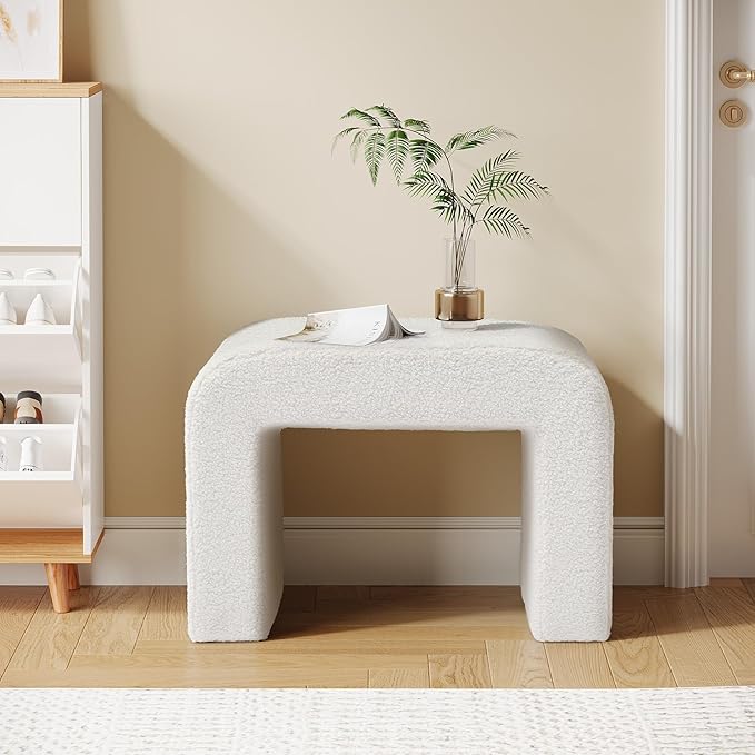 Tribesigns White Vanity Stool, 24" Wide Foot Rest for Couch, Large Foot Stool Ottoman, Modern Extra Seating for Living Room, Shoe Bench for Entryway, Dressing Chair for Bedroom, Fully Assembly