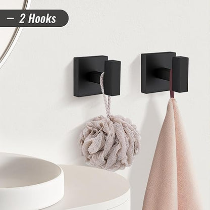 YACVCL Black Towel Bar Set 5-Piece Bathroom Hardware Accessories Set,SUS304 Stainless Steel Towel Rack Set,23.6 Inch Towel Bar,Toilet Paper Holder,Towel Ring and Towel Hooks,Wall Mounted