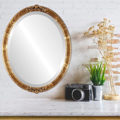OVALCREST Oval Beveled Wall Mirror for Home Decor - Athena Style - Champagne Gold - 21" x 17" Outside Dimensions