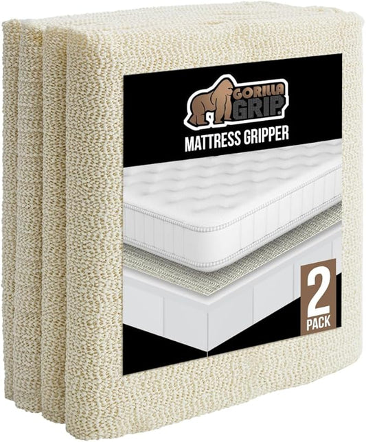 GORILLA GRIP Non Slip Mattress Gripper, Prevents Mattresses from Sliding and Holds Bed in Place, Pad Grips Beds, Sofa, Couch, Chair Cushions and Helps Keep Topper from Slipping, 2 Pack Pads, Queen