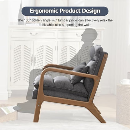 INZOY Accent Chairs Set of 2, Mid Century Modern Accent Chair with Wood Frame, Upholstered Reading Armchair with Waist Cushion, Side Chair for Living Room Bedroom Office, Easy Assembly, Grey