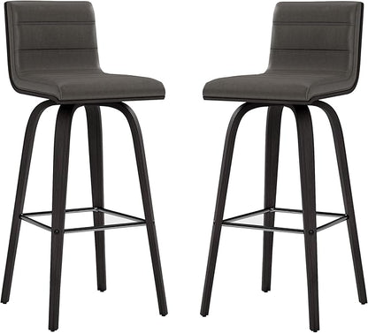 Armen Living Vienna 30" Swivel Bar Stool in Black Wood Finish with Gray Faux Leather - Set of 3