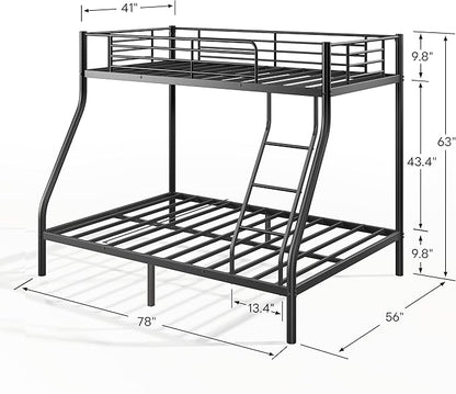 Twin Over Full Bunk Bed for Adults with Stairs, Metal Bunk Beds Twin Over Full Size for Teens Dorm Bedroom Guest Room,Heavy Duty Bunk Beds with Ladder and Guardrail, No Box Spring Needed,Black