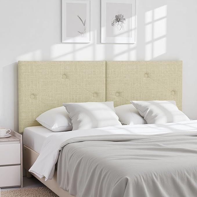 Modern Queen Headboard, Upholstered Linen Fabric Bed Headboard with Solid Wood & Sturdy Metal Legs, Tufted Adjustable Height Headboards in Button Design, Linen