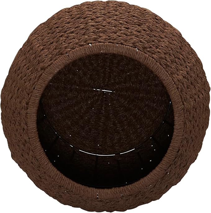 Household Essentials Handwoven Paper Rope Barrel Wicker Storage Basket Side Table, Brown