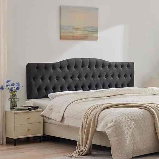 Upholstered Full Headboard, Button Diamond Tufted Headboard with Adjustable Height and Solid Wood Leg, Velvet Padded Headboards for Full Size Bed, Modern Head Board, Dark Grey