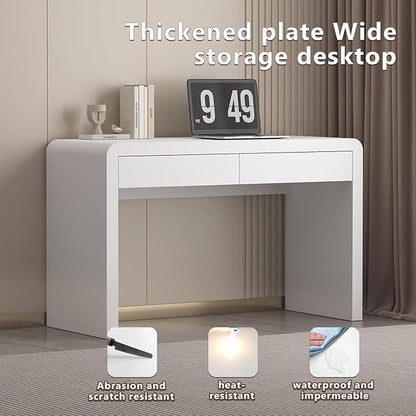 Executive Desk with Drawers, White Computer Desk with Drawers with Three-Layer Lacquered Thick Wooden Board, 47 inch Modern Home Office Desk for Study, Living Room, Bedroom