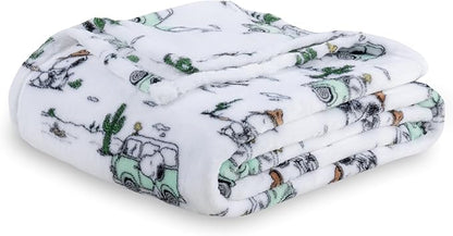 Berkshire Blanket Peanuts® VelvetLoft® Cute Character Snoopy Plush Blanket,Snoopy Desert Travel White,King 90 in x 108 in (Official Peanuts® Product)