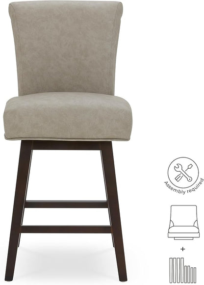 CHITA 26 Inch Counter Height Swivel Bar Stools Set of 4, FSC Certified Modern Upholstered Faux Leather Swivel Barstool Chair with Back, Stone Grey