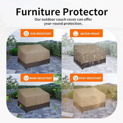 Easy-Going Waterproof Outdoor Couch Cover, Heavy Duty 3-Seater Patio Sofa Cover, Winchdproof Outdoor Furniture Cover with Air Vent (80Wx37Dx33H inch, Camel/Dark Brown)