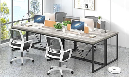 FOLUBAN Modern Home Office Desk, Industrial Vintage Computer Desk, Rustic Wood and Metal Study Writing Table, Simple Work Gaming PC Desks for Bedroom Living Room, Light Grey 53 Inch