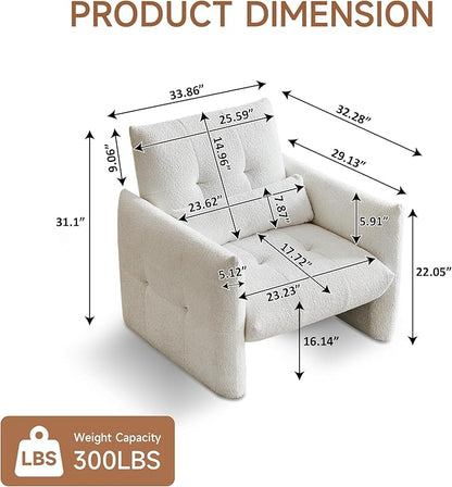 33.9" Accent Chairs, Modern Upgrade Sherpa Fabric Arm Chair Comfy Upholstered Armchair Leisure Single Sofa Chair with a Waist Pillow for Bedroom, Office and Living Room