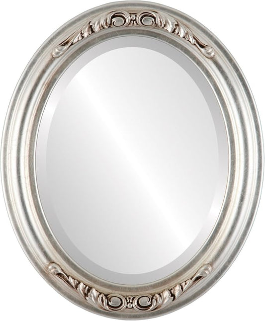 OVALCREST Oval Beveled Wall Mirror for Home Decor - Florence Style - Silver Leaf with Brown Antique - 34" x 24"