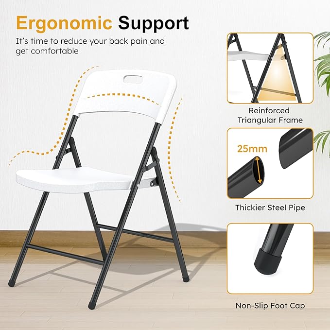 48 Pack Folding Chairs, 700lbs Capacity Heavy Duty Folding Chair with Reinfoced Steel Frame for Indoor/Outdoor Use, White Plastic Foldable Chairs for Party, Patio, Meeting, Wedding and School