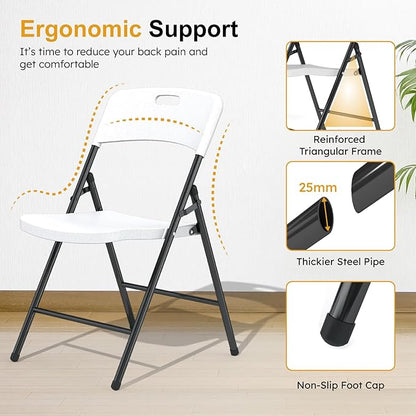 16 Pack Folding Chairs, 700lbs Capacity Heavy Duty Folding Chair with Reinfoced Steel Frame for Indoor/Outdoor Use, White Plastic Foldable Chairs for Party, Patio, Meeting, Wedding and School